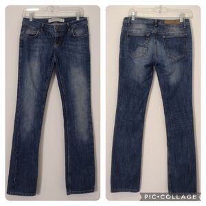 Zara Woman Premium Collection Aged Denim Low-Rise Tapered Slim Jeans Blue Size 4